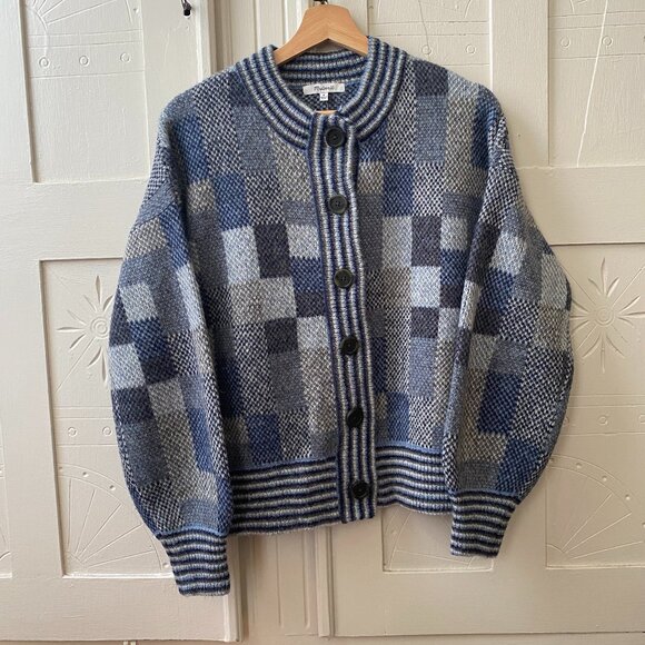 Madewell Sweaters - Madewell Patchwork Jacquard Cardigan in Heather Coastline